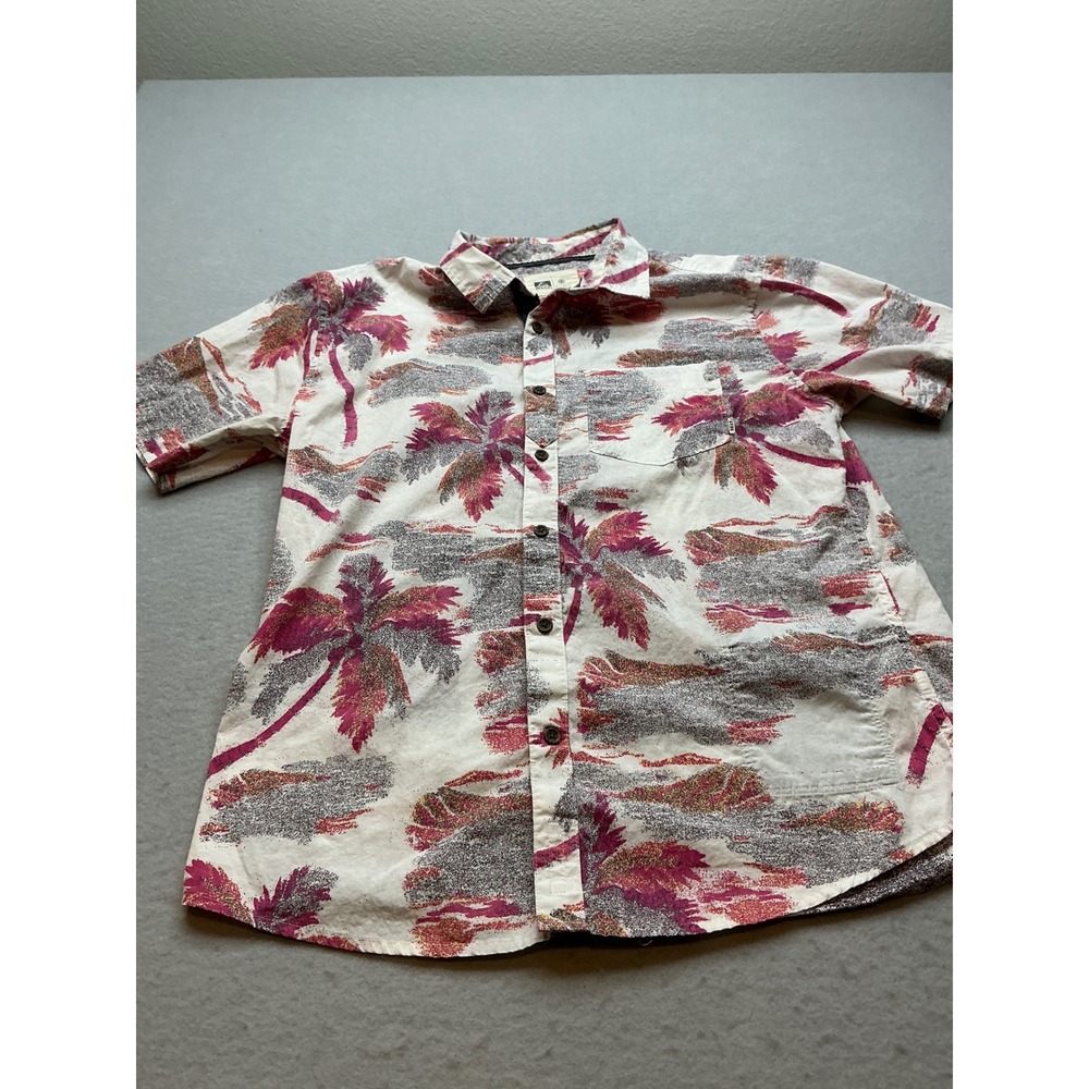 Reef Tropical Palm Tree Print Short Sleeve Button Down Shirt Size Medium Casual